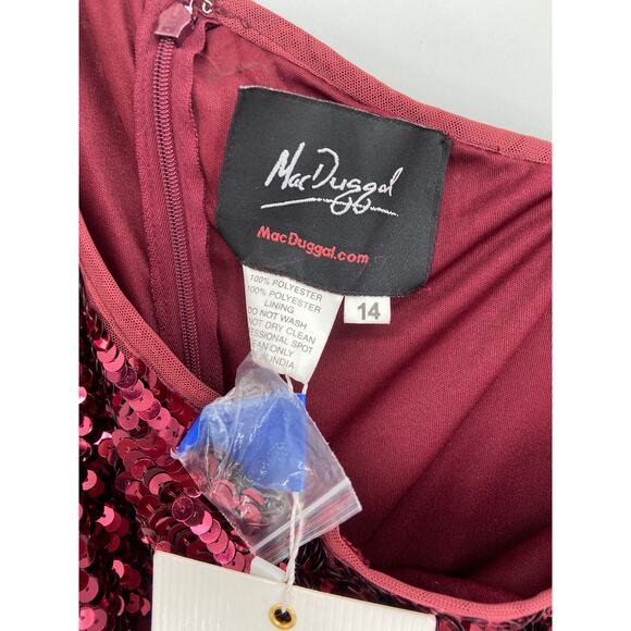 Mac Duggal Burgundy Red Sequined One-Shoulder Slit Column Formal Gown Sz 14 NWT - Picture 8 of 8